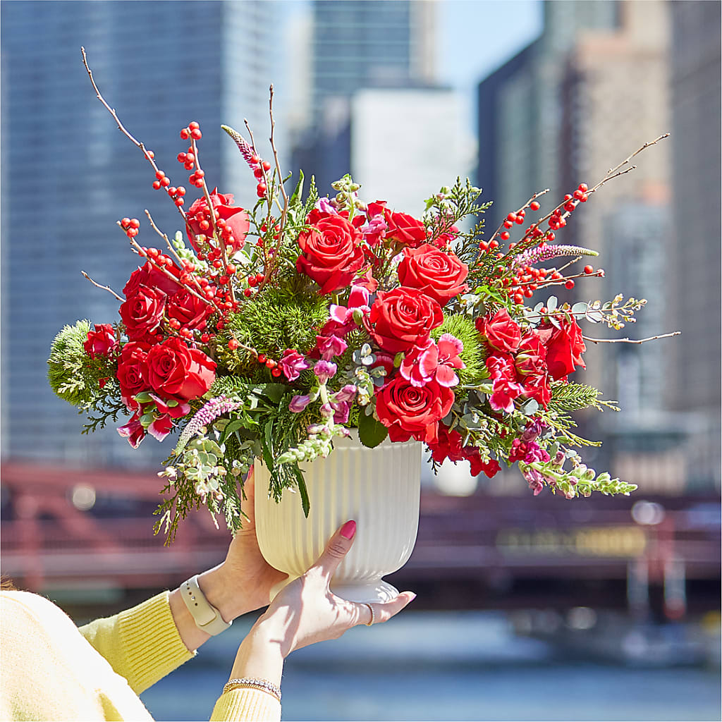 Big Red Bow Bouquet – Margartia Flowers, Jersey City NJ