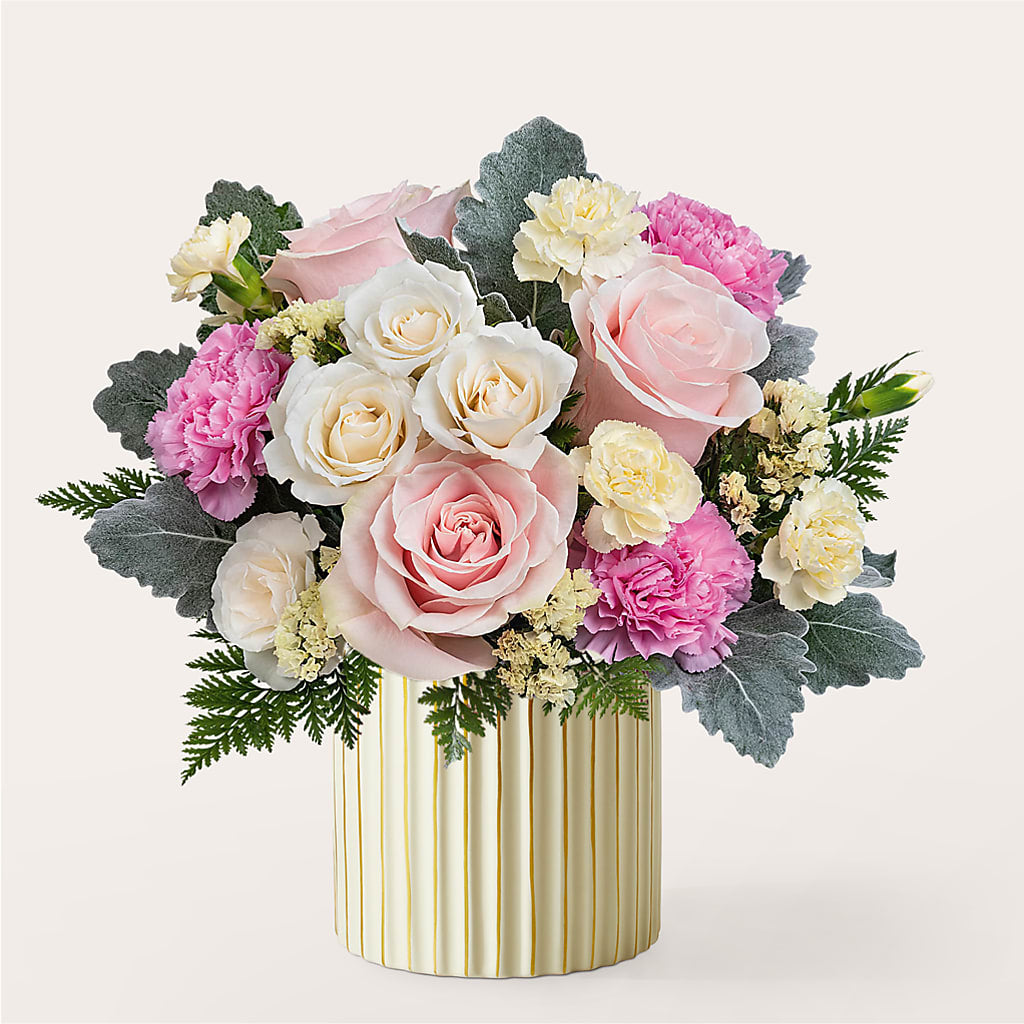Blissful Moments Bouquet with Ivory Vase – Margartia Flowers, Jersey City NJ