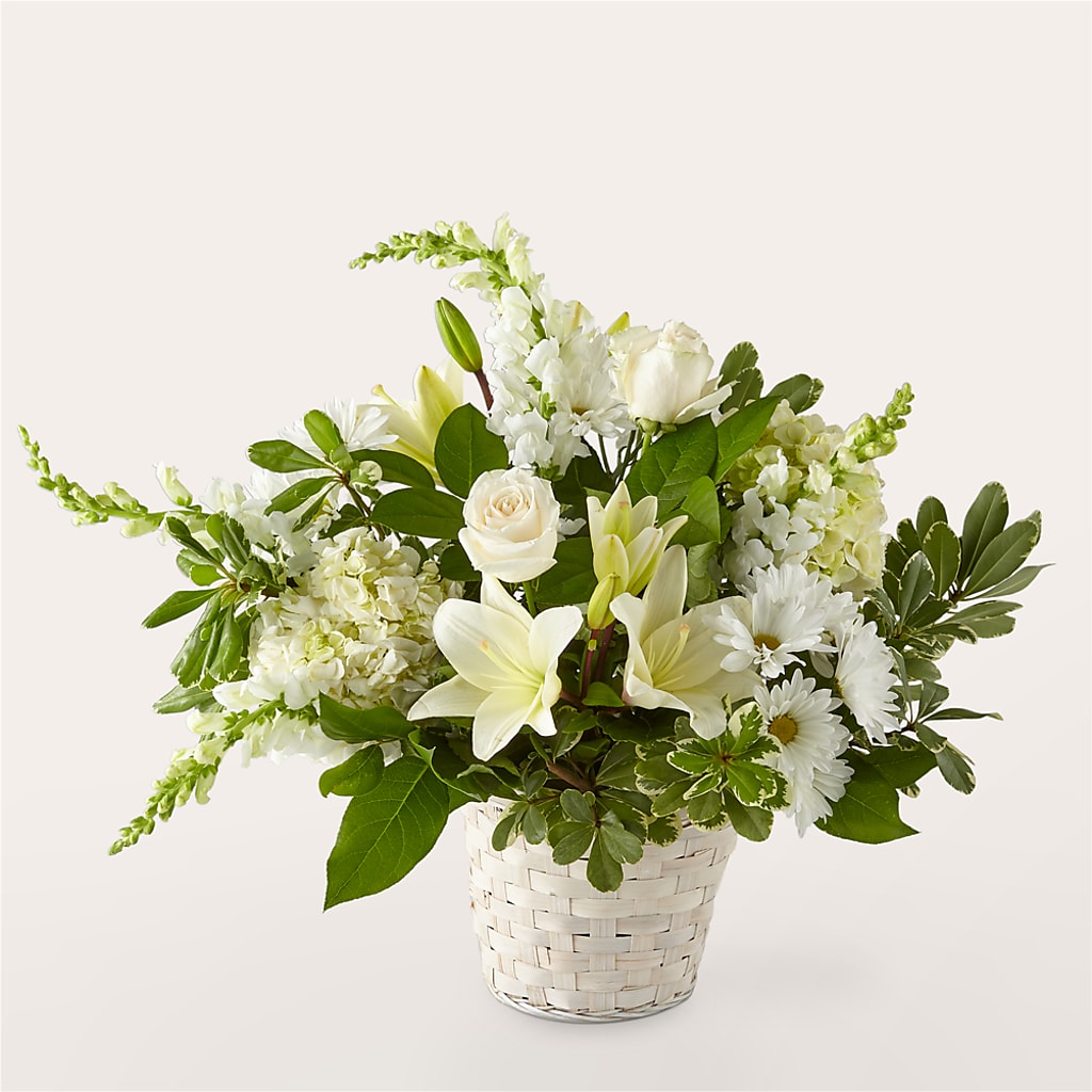Ivory Elegance Floral Basket – Margartia Flowers, Jersey City NJ