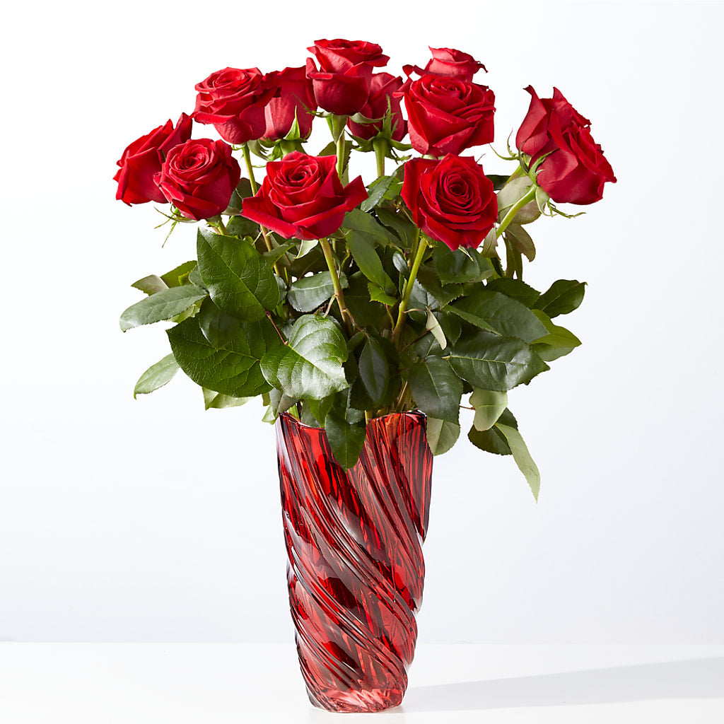 Classic Love Red Rose Bouquet with Luxe Swirl Vase – Margartia Flowers, Jersey City NJ