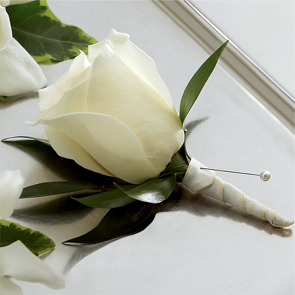 White Rose Boutonniere – Margartia Flowers, Jersey City NJ