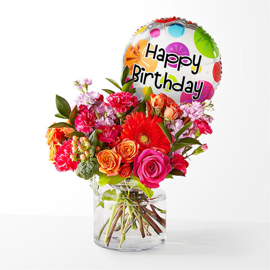 Fiesta Bouquet with Birthday Balloon –  Margartia Flowers, Jersey City NJ