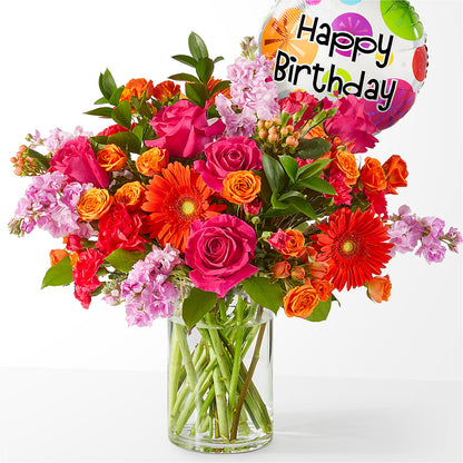 Fiesta Bouquet with Birthday Balloon –  Margartia Flowers, Jersey City NJ