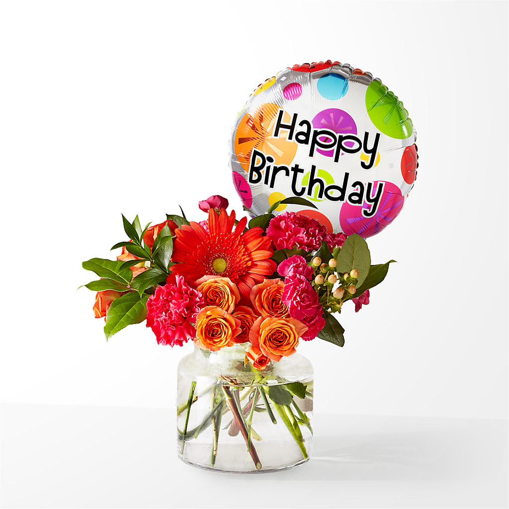 Fiesta Bouquet with Birthday Balloon –  Margartia Flowers, Jersey City NJ