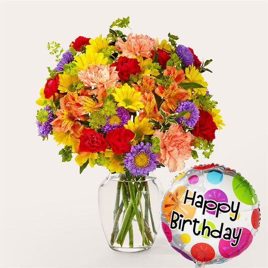 Kaleidoscope Bouquet with Birthday Balloon –  Margartia Flowers, Jersey City NJ