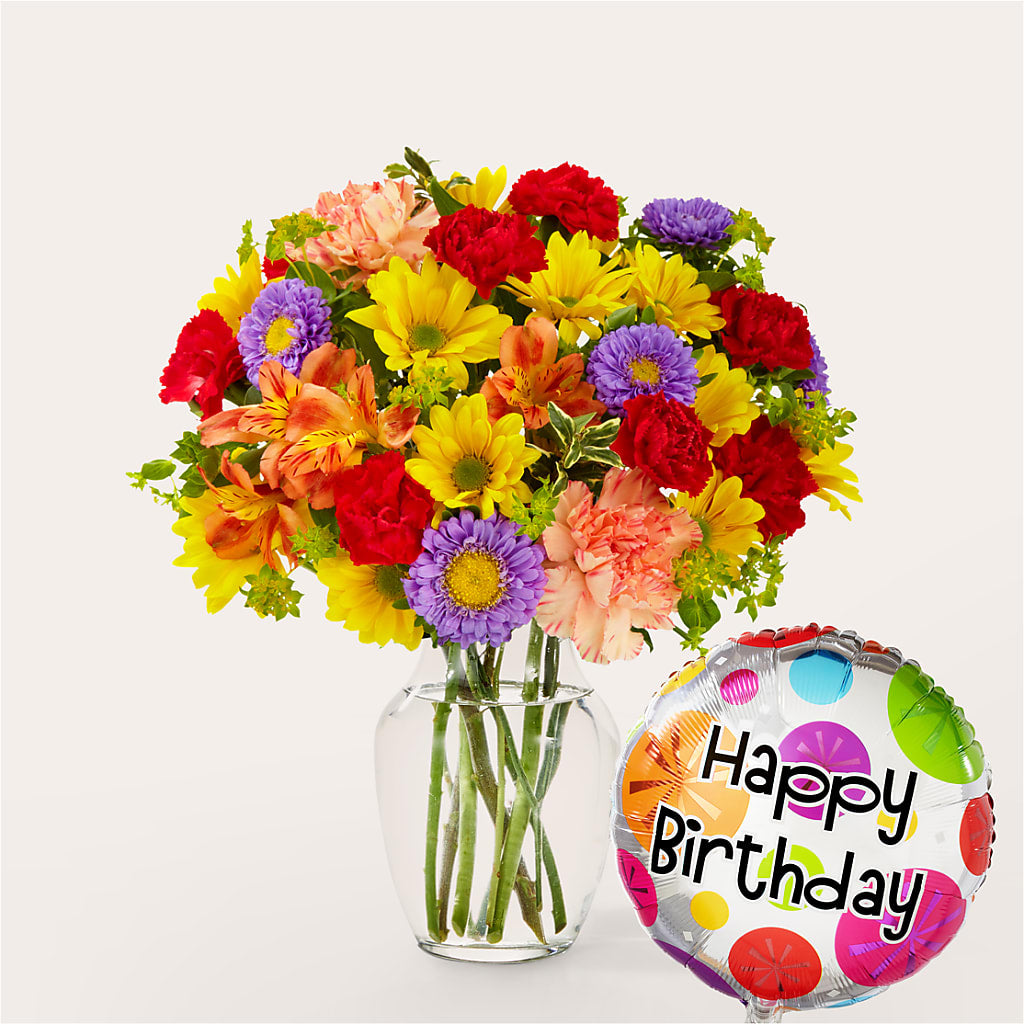 Kaleidoscope Bouquet with Birthday Balloon –  Margartia Flowers, Jersey City NJ