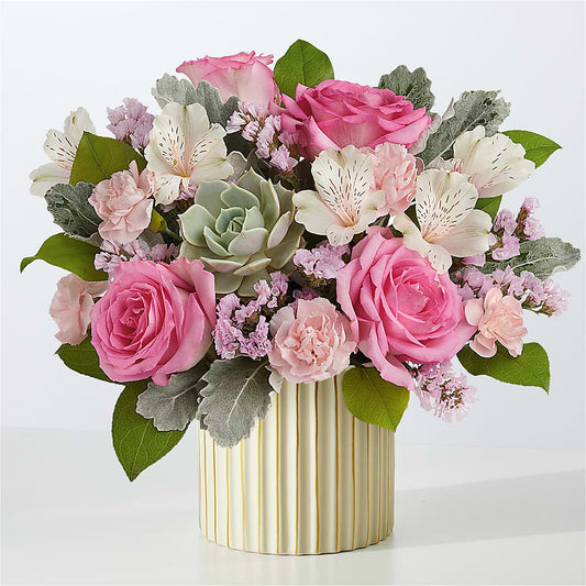 Dusty Rose Bouquet with Ivory Vase –  Margartia Flowers, Jersey City NJ