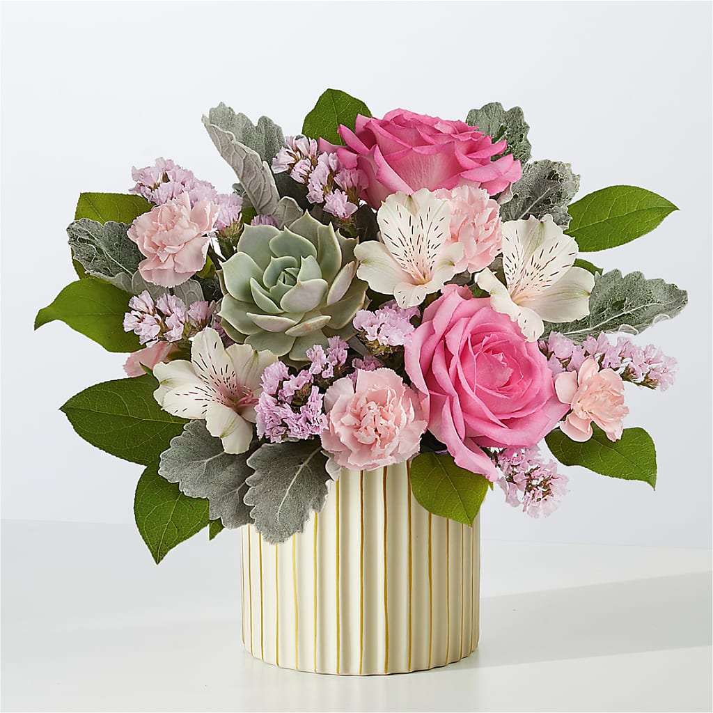Dusty Rose Bouquet with Ivory Vase –  Margartia Flowers, Jersey City NJ