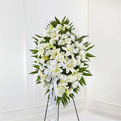 Exquisite Tribute Standing Spray-White Ribbon –  Margartia Flowers, Jersey City NJ