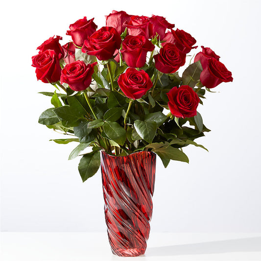 Classic Love Red Rose Bouquet with Luxe Swirl Vase –  Margartia Flowers, Jersey City NJ