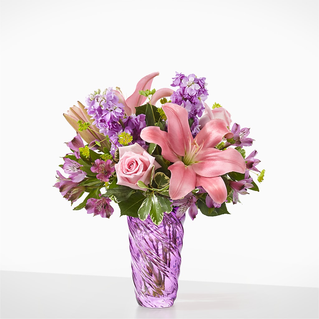 Precious Petals Bouquet with Luxe Swirl Vase –  Margartia Flowers, Jersey City NJ