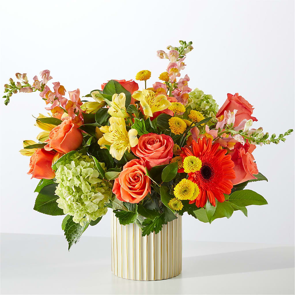 Autumn Sunshine Bouquet with Ivory Vase –  Margartia Flowers, Jersey City NJ