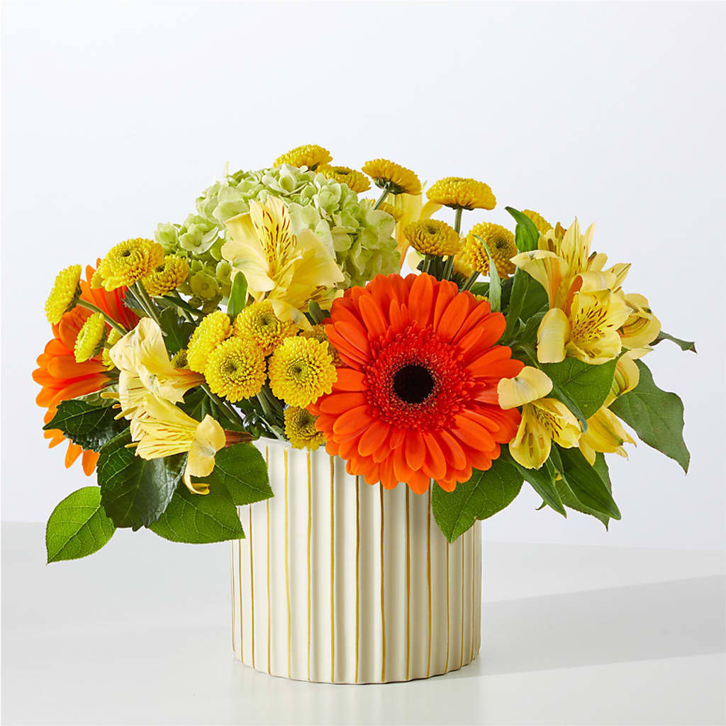 Autumn Sunshine Bouquet with Ivory Vase –  Margartia Flowers, Jersey City NJ