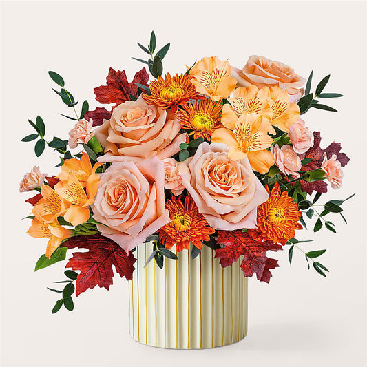 Spiced Latte Bouquet with Ivory Vase –  Margartia Flowers, Jersey City NJ