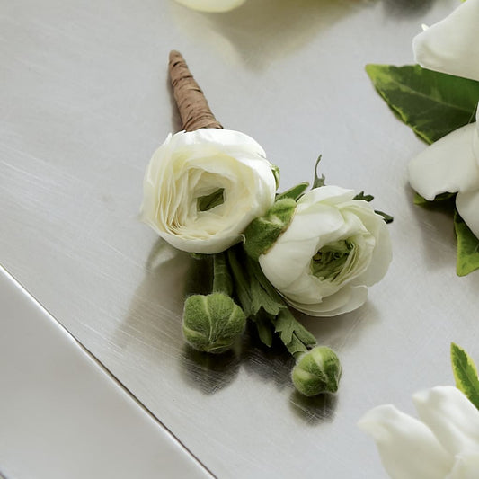 White Ranunculus Boutonniere –  Margartia Flowers, Jersey City NJ